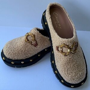 Circus by Sam Edelman Tan and Gold Mules with Platform Sole 8M